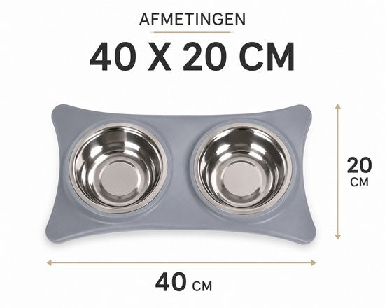 Puppy Starter Kit – Dubbele Voerbak met Mat – Blauw/Grijs – Hondenmand met Dekentje