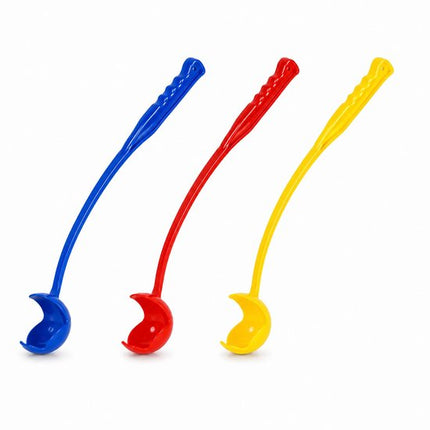 Kwispelz Ballenwerper voor honden - 65 cm - Werpstok - Ballenwerper - Hondenspeelgoed - Incl. 3 tennisballen - Rood/Geel/Blauw