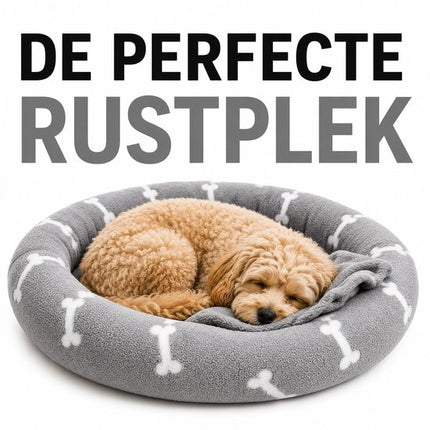 Puppy Starter Kit – Dubbele Voerbak met Mat – Grijs – Hondenmand met Dekentje