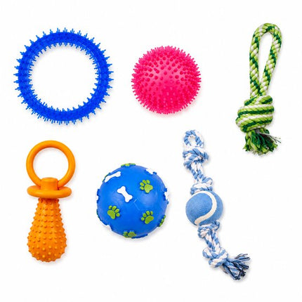 Hondenspeelgoed Set – Interactief Kauw en Trekspeelgoed – Multicolor – Assorti – 6 Stuks