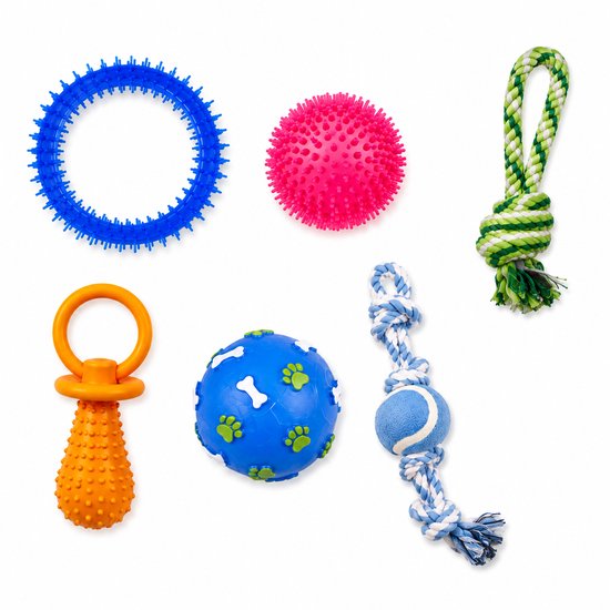 Hondenspeelgoed Set – Interactief Kauw en Trekspeelgoed – Multicolor – Assorti – 6 Stuks
