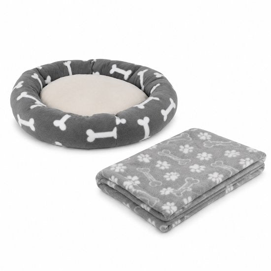 Kwispelz Hondenmand Donut - Met Deken - Donut Hondenmand - Hondenkussen - Hondenmand - 55 cm - Grijs