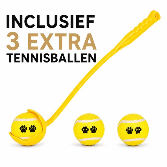 Honden ballenwerper – Ergonomisch met 3 ballen – Geel – 65 cm – Apporteerset