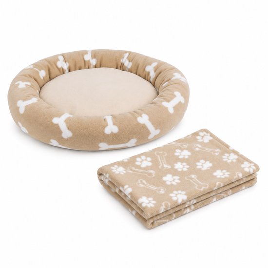 Kwispelz Hondenmand Donut - Met Deken - Donut Hondenmand - Hondenkussen - Hondenmand - 55 cm - Beige