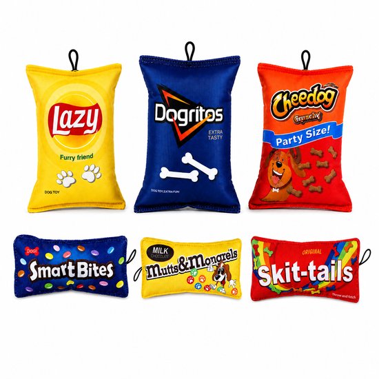 Hondenspeelgoed Set – Pluche Knuffels Candy Design – Multicolor – 18 en 22 cm – 6 Stuks