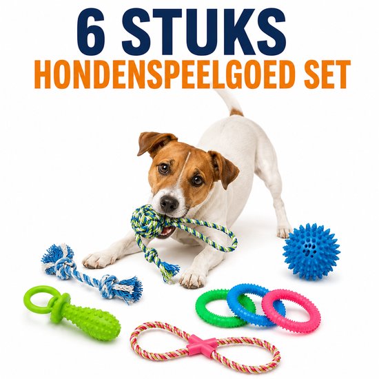 Hondenspeelgoed Set – Interactief Kauw en Trekspeelgoed – Multicolor – Assorti – 6 Stuks
