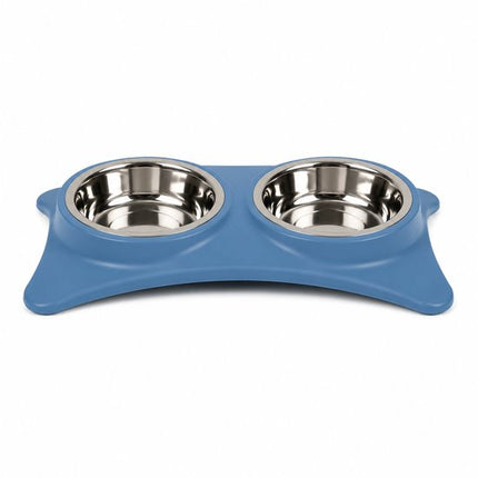 Voerbak Hond en Kat – Dubbele RVS Bakken – Roze – 40 x 20 cm – Antislip